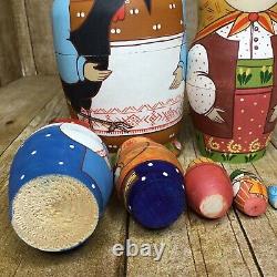 7 Russian Nesting Dolls With Rooster Matryoshka Hand Painted Signed By Zamanova