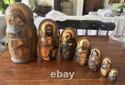 7 Russian Vintage Matryoshka Nesting Dolls Virgin Mary Christ Religious Icons