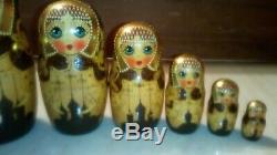 7 Vintage Matryoshka Russian Nesting Dolls Hand Painted 8.25 Tall 1992