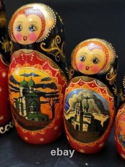 7 Vintage Russian Nesting Dolls With Red And Green Accents Signed Ceprueb Nocag