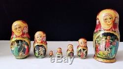 7 pc Large Russian Nesting Dolls Matryoshka Signed