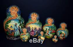 7 pc Russian Matryoshka Nesting Dolls Legends 8 hand painted, signed