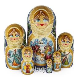 7-pc Russian Troika Matryoshka Wooden Nesting Doll Handmade Matreshka 8.7