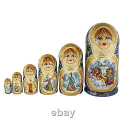 7-pc Russian Troika Matryoshka Wooden Nesting Doll Handmade Matreshka 8.7