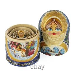 7-pc Russian Troika Matryoshka Wooden Nesting Doll Handmade Matreshka 8.7