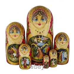 7-pc Traditional Russian Matryoshka Wooden Nesting Doll Handmade Matreshka 8.7
