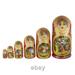 7-pc Traditional Russian Matryoshka Wooden Nesting Doll Handmade Matreshka 8.7