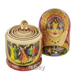 7-pc Traditional Russian Matryoshka Wooden Nesting Doll Handmade Matreshka 8.7