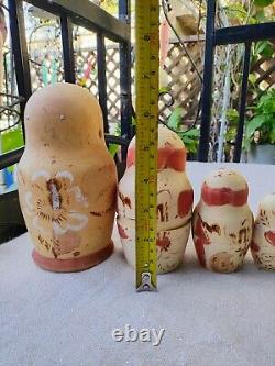 7 piece Russian Hand Painted Wood Burnt Nesting Dolls Artist Signed