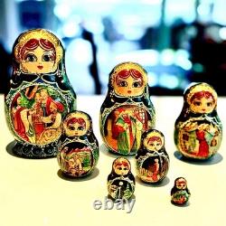 7pc Matryoshka Russian Nesting Dolls Fortune Teller Sergiev Posad Signed 6.5