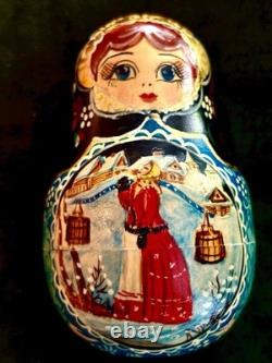 7pc Matryoshka Russian Nesting Dolls Fortune Teller Sergiev Posad Signed 6.5