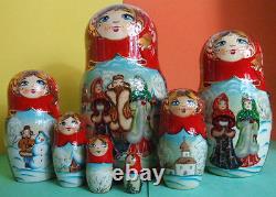 7pcs. Hand Painted Russian Nesting Doll RUSSIAN VILLAGE SCENES