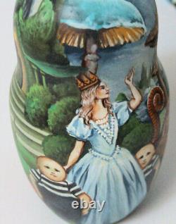 7pcs One of a Kind Russian Nesting Doll Alice in Wonderland by Larisa Chulkova