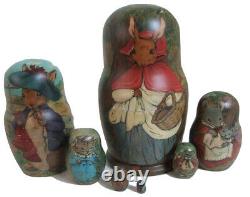 7pcs One of a Kind Russian Nesting Doll Rabbits & Mice Family by Polina Shpack