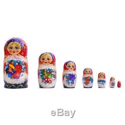 8.5 Set of 7 Christmas Celebration in Village with Music Russian Nesting Dolls