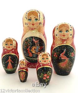 8.5 Tall Russian Fairy Tale Firebird Nesting DOLL Hand Carved Hand Painted