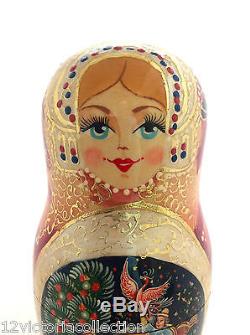 8.5 Tall Russian Fairy Tale Firebird Nesting DOLL Hand Carved Hand Painted
