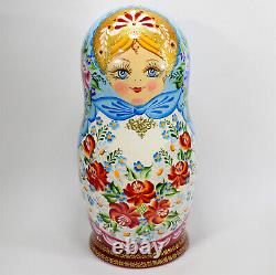 8 Authentic Russian Matryoshka Blue Nesting Dolls 7 Piece Set 7pcs