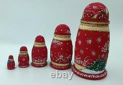 8 Christmas Santa Claus Nesting Doll Carved Santa Handmade Russian Matryoshka