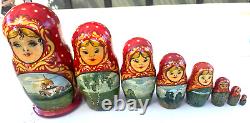 8 Piece Signed Dated 1932 Vintage Matryoshka Russian Nesting Dolls