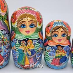 8 Ukrainian Christmas Nesting dolls 7 in 1 Russian doll Handmade In Ukraine