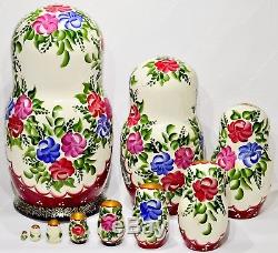 9.5 Big Russian Traditional Matryoshka Beautiful Stacking Nesting Dolls 10pcs