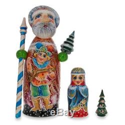 9.5 Hand Carved Solid Wood Russian Santa Ded Moroz Nesting Dolls