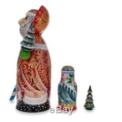 9.5 Hand Carved Solid Wood Russian Santa Ded Moroz Nesting Dolls