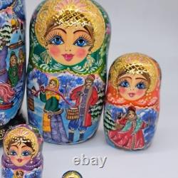 9 Nesting dolls Winter Matryoshka 10 in 1 Russian doll Handmade In Ukraine 2025