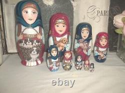 9 PCS Russian Collectible Art Nesting Dolls, Matryoshka Basket of Dogs 8 IN x 3
