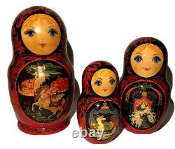 9 Piece Russian Matryoshka Nesting Dolls 1991 Hand Painted Folk Art