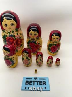 9 Wood Russian Nesting Dolls 8 Woman WithBaby with Red Flowers
