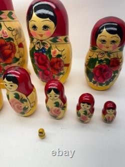 9 Wood Russian Nesting Dolls 8 Woman WithBaby with Red Flowers