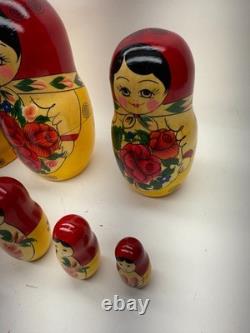 9 Wood Russian Nesting Dolls 8 Woman WithBaby with Red Flowers