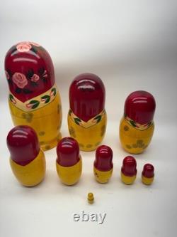 9 Wood Russian Nesting Dolls 8 Woman WithBaby with Red Flowers
