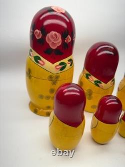 9 Wood Russian Nesting Dolls 8 Woman WithBaby with Red Flowers