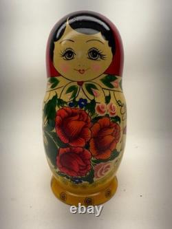9 Wood Russian Nesting Dolls 8 Woman WithBaby with Red Flowers