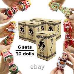 AEVVV Lot of Random 6 Sets of 5 pcs Traditional Russian Nesting Dolls Handm
