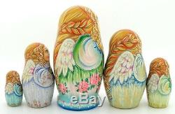 ANGELS Matryoshka Russian nesting dolls GIRLS hand painted 5 signed Pokrovskaya