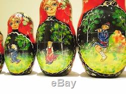 Antique Russian Nesting Dolls Set Of 10 Handpainted Signed By The Artist