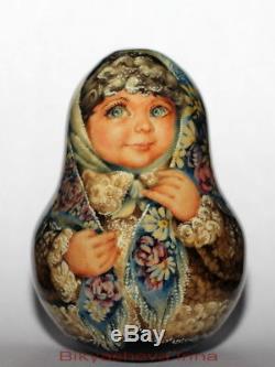 ART roly poly author doll Russian matryoshka WINTER girl FIRST SNOW no nesting