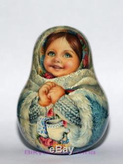 ART roly poly author doll Russian matryoshka WINTER girl FIRST SNOW no nesting