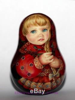 ART roly poly author doll Russian matryoshka girl BEAUTY in RED no nesting