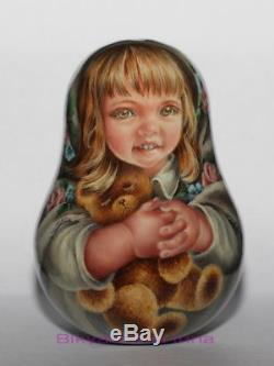 ART roly poly author doll Russian matryoshka girl teddy bear no nesting