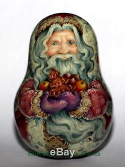 ART roly poly doll Russian Christmas matryoshka Santa Father Frost no nesting