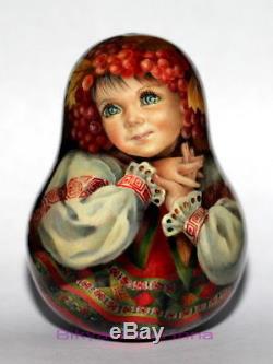 AUTHOR ART roly poly doll Russian matryoshka AUTUMN RED BERRY girl no nesting