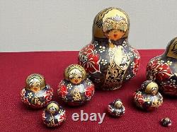 A Set of Vintage Signed Russian Eastern European Painted Nesting Dolls