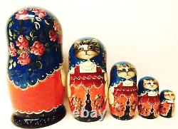 Alkota Russian Authentic Collectible Nesting Doll Cats, 7.25H