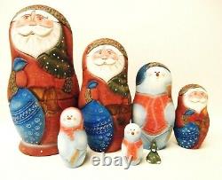 Alkota Russian Genuine Collectible Nesting Doll Santa and Friend, 8H, Unique