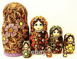 Alkota Russian Genuine Wooden Collectible Nesting Doll Flowers of Russia, 8H